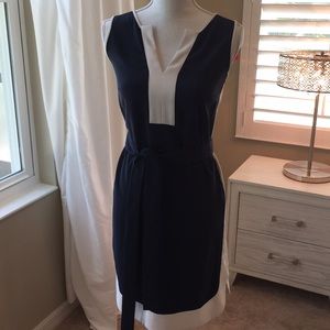 Ann Taylor Navy and ivory color block dress w/sash